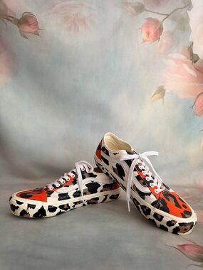 Vans Canvas Sneakers in Orange, Black and White Leopard Print